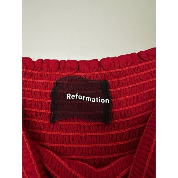 Reformation Kelli Red Smocked Bodice Mini Dress Size XS Flirty Date Night Party - Picture 4 of 8